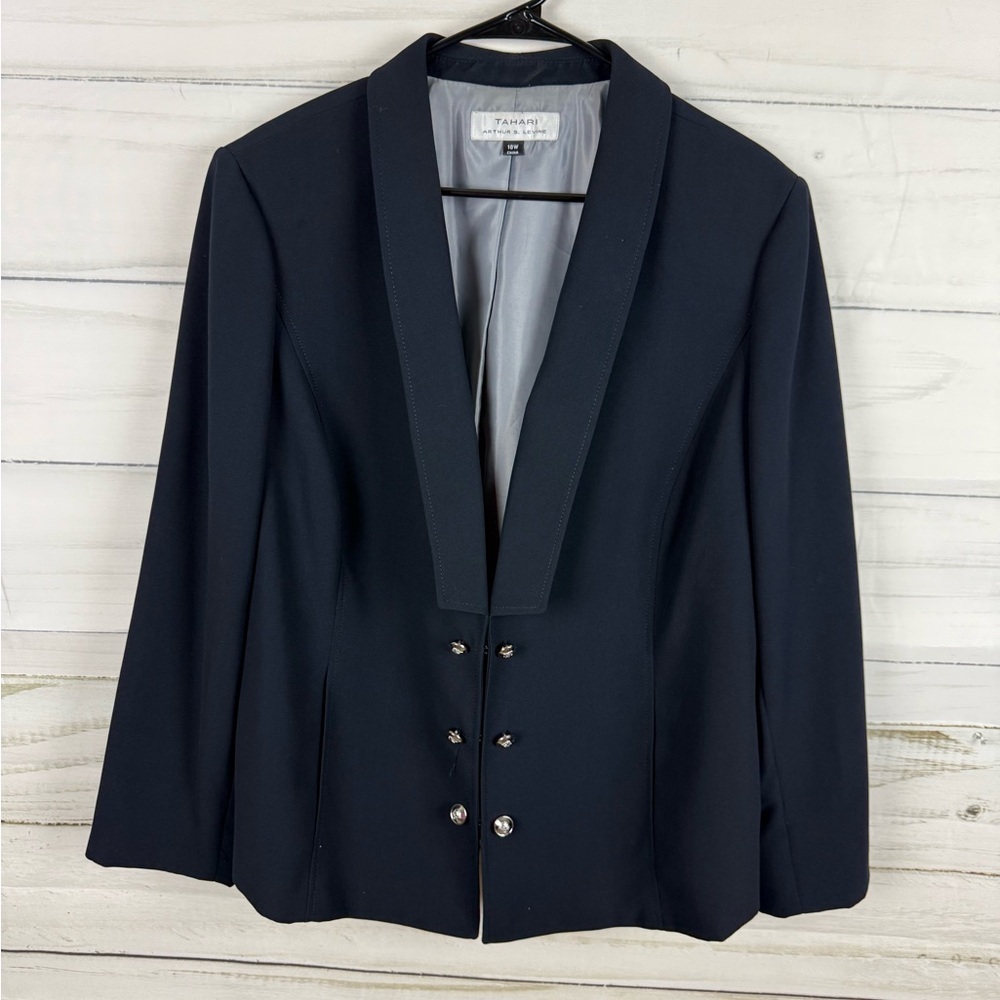 Tahari Navy Blazer With Silver Accents